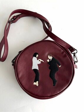 Pulp Fiction Themed Burgundy Faux Leather Crossbody Purse